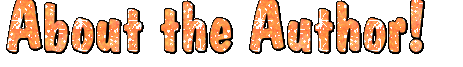 a glittery orange head in a bubbly font; it says 'about the author'